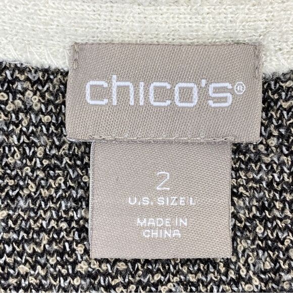 Chico’s Tiger Face Stripe Tunic Sweater Gray Beige Large V Neck Pullover - Picture 9 of 12